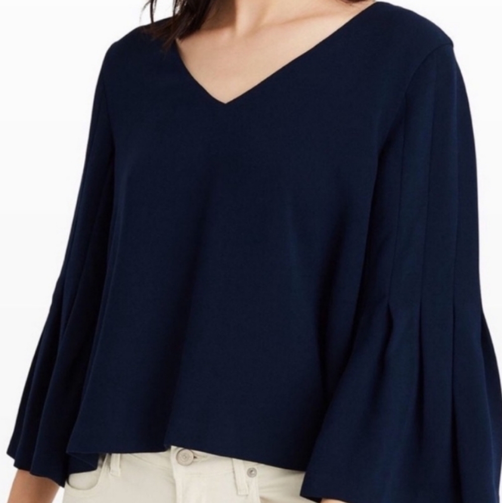 Club Monaco Teal Sodi Pleated Bell Sleeve Blouse | Size S